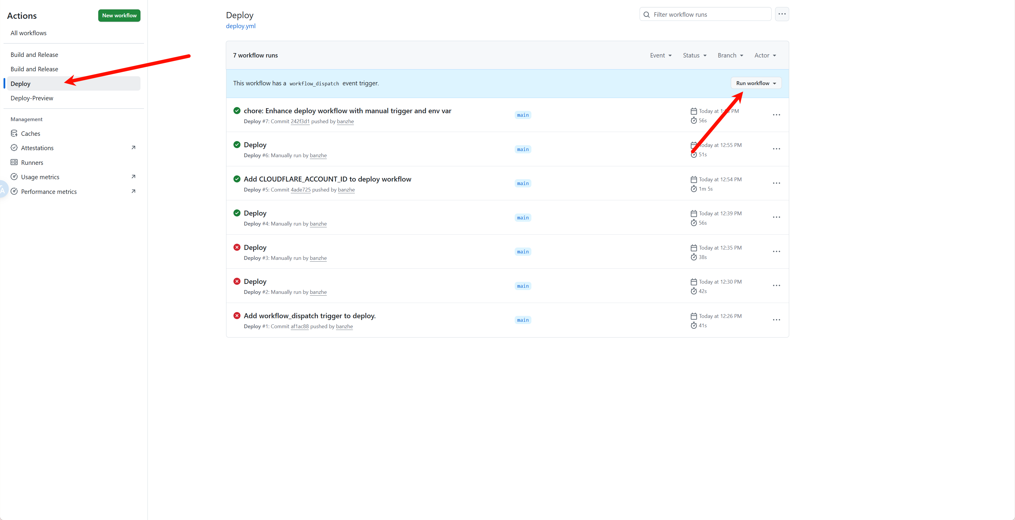 Run the Deploy workflow